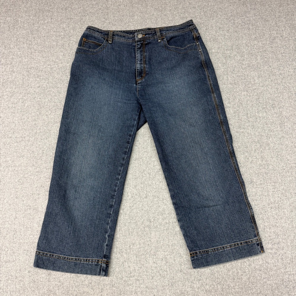 Chico's Denim Cropped Jeans Size 2 Blue Stretch Capri Embroidered Back Pocket